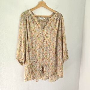Rose + Olive Floral 3/4 Sleeve Blouse Plus Size  1X